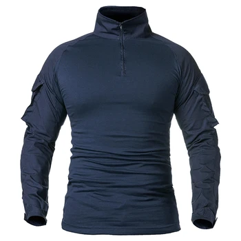 Herren Langarm Combat Shirt 1/4 Reißverschluss Ripstop Baumwolle Taktische Hemden Marineblau Camoufalge