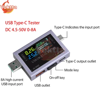 Dual USB Typ-C Tester DC 4,5-50V 0-8A Multifunktions-Digitalanzeige Spannung Amperemeter Leistungsmesser Power