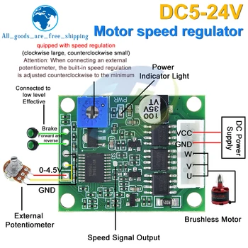 DC 6-20 V, 60 W, 12 V, bürstenloser Motor-Antriebsplatine, BLDC-Geschwindigkeitsregler, 3-Phasen-Regler