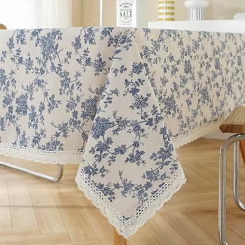 Anpassbare Blumentischdecke mit Spitzenbesatz, rechteckiger Esstischbezug, für Küchentischplatte