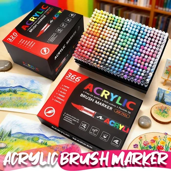 12-366 Farben Acryl-Malmarker Wasserfester Acryl-Pinselmarker Professionelles Acrylmarker-Set DIY Mal