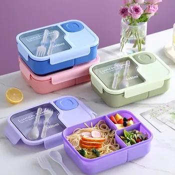 Bento Lunchbox Kinder Lunchbox mikrowellen geeignete Bento Box mit Geschirr Kawaii beheizt 3 Gitter Sandwich
