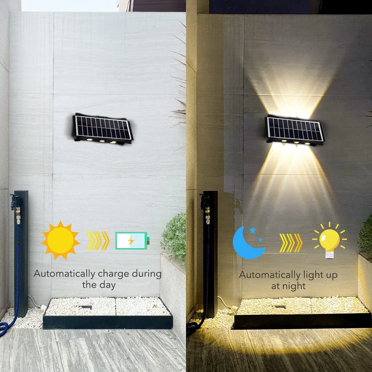 Solar-Wandleuchte für den Außenbereich, warmes Licht – Bild 4