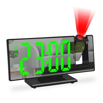 USB-betriebener digitaler Wecker 180 ° Armprojektion Wecker Zeit Temperatur Snooze Tischuhr 12/24H Projektor