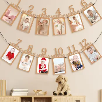 Baby-Banner zum ersten Geburtstag, Kraftpapier, Wachstumsrekord, 1-12 Monate, Foto-Requisiten, Baby, Junge