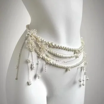 Mehrschichtiger Perlengürtel Taillenkette für Damenmode Retro Y2K Designer Gürtel Charakter Spielkleidung