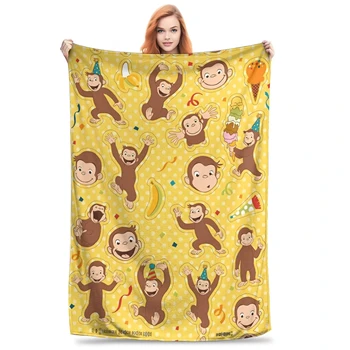 Curious George Flanelldecke - superweicher Überwurf für Schlafzimmer, Sofa, Camping, Straße, Trenddekoration