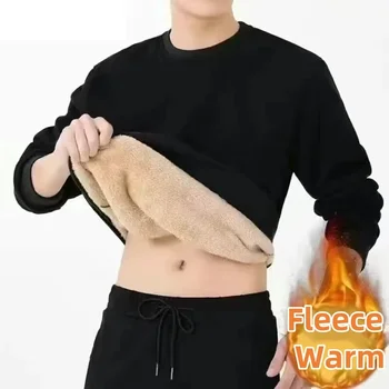 Männer Herbst Winter Fleece Gefüttert Warme Top Koreanische Modische Lange Ärmeln Basis Shirt Plüsch Casual