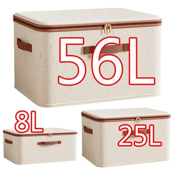 Große Aufbewahrungsbox für den Haushalt, robuste Hartschale aus Baumwolle und Leinen, Reißverschluss