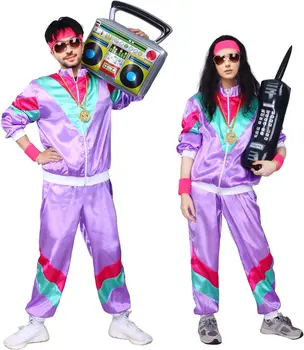 Kicpot 80er-Jahre-Kostüme für Damen, Retro-Trainingsanzug, Jacke, Muschel-Hip-Hop-Anzug, 90er-Jahre-Outfit