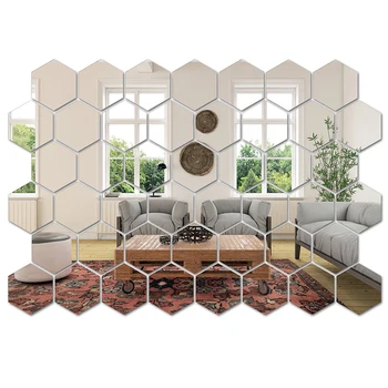 Spiegel Wand Aufkleber, Hexagon Wand Kunst Aufkleber, DIY Haushalt Dekorative Fliesen Aufkleber (45 Stück)