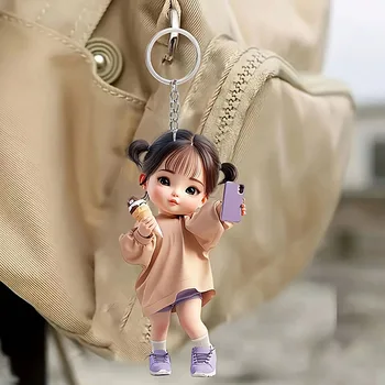 1 Niedlicher Acryl-Mädchen-Schlüsselanhänger, 2D Flach, Geschenk für Feiertage, Rucksack-Accessoire