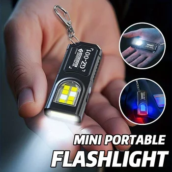 Leistungsstarke Mini-COB-LED-Schlüsselanhänger-Taschenlampe, USB C, wiederaufladbar, hängendes Arbeitslicht