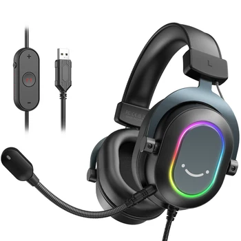 Fifine Dynamic RGB-Gaming-Headset mit Mikrofon, Over-Ear-Kopfhörer, 7.1, Surround-Sound, PC, PS4, PS5, 3