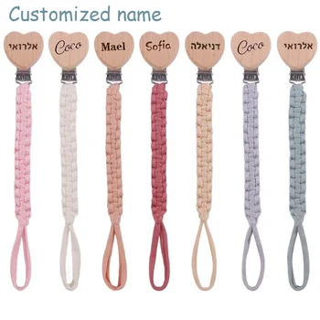 Benutzerdefinierte Name Tuch Weben Holz personalisierte Baby Schnuller Kette Schnuller Nippel Halter Schutz