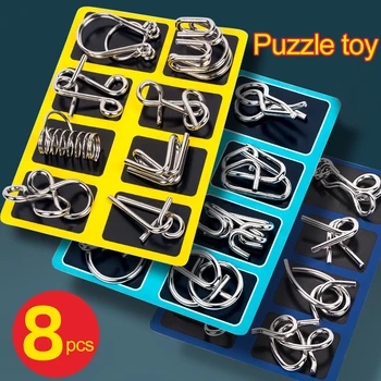 Metall Montessori Puzzle Draht Geist Gehirn Teaser Puzzles Kinder Erwachsene Interaktive Spiel (8 Stück)