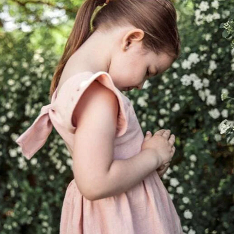 Sommer Säuglings mädchen Kleid fliegende Ärmel Baumwolle – Bild 3
