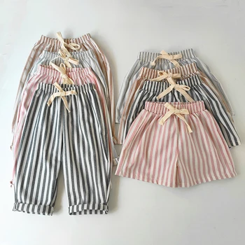 Kinderkleidung Vintage Leinen Baumwolle Streifen Hosen Baby Junge Mädchen Casual Shorts Frühling Sommer