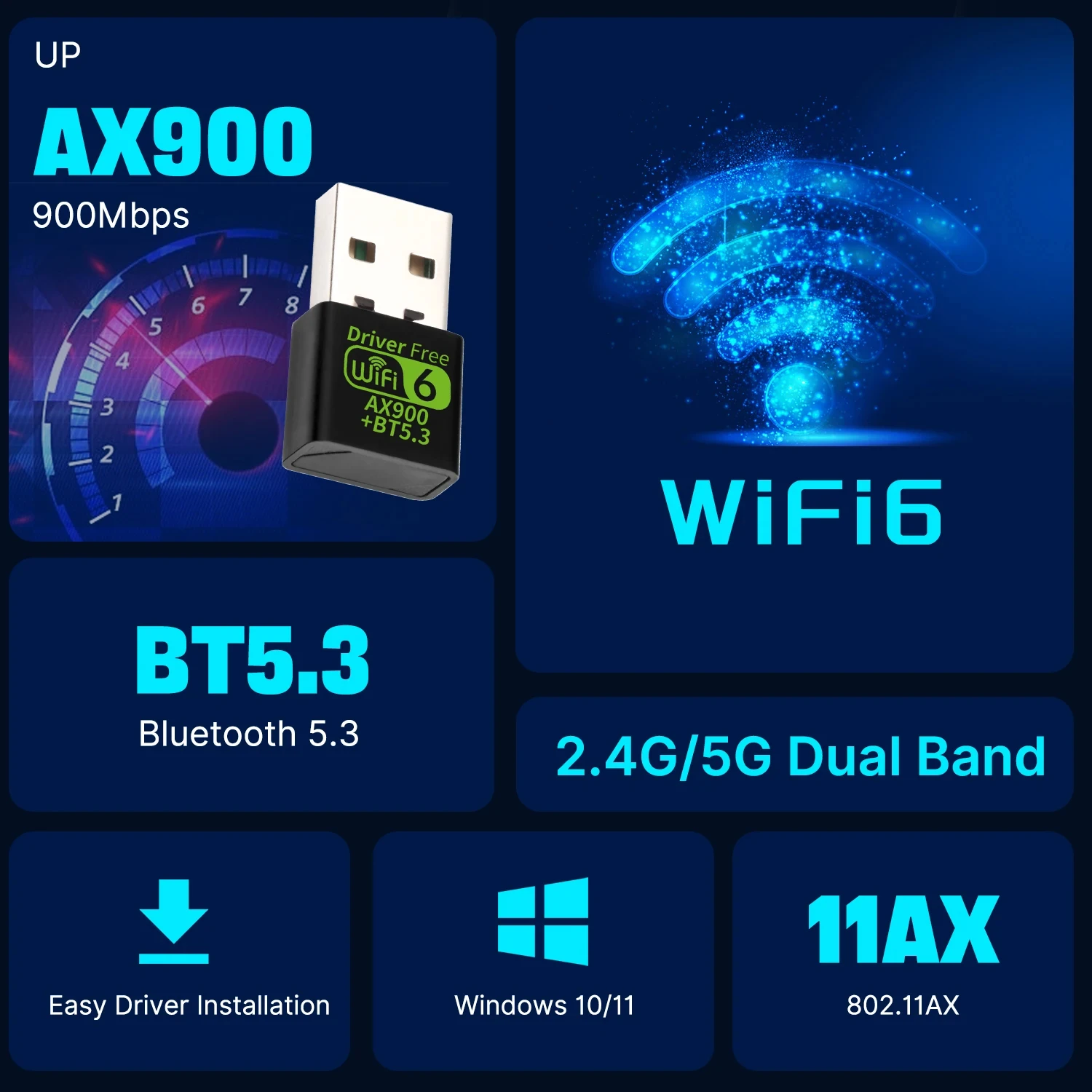 WiFi 6 AX900 Bluetooth 5.3 WiFi USB-Adapter Drahtlose – Bild 3
