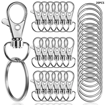 Drehbare Karabinerverschlüsse mit Schlüsselring, 10 Stück Schlüsselanhänger, 10 Stück (20 Stück)