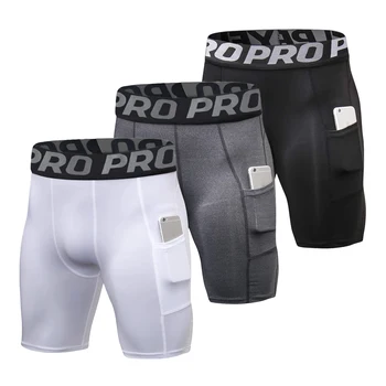 Herren-Fitness-Shorts mit Taschen, Workout-Kompressions-Leggings für Herren, Polyester-Boxershorts, Laufen