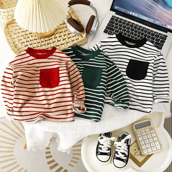 Baby Gestreiftes T-Shirt Jungen Mädchen Neue lässige lose T-Shirts Neues Design Langarm Einfarbige Tops Warm
