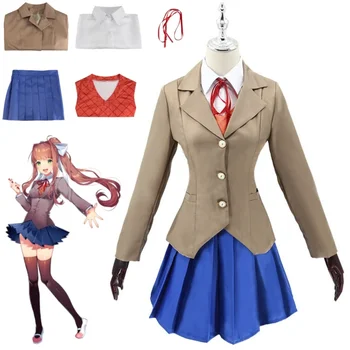Spiel Doki Doki Literature Club Monika Cosplay Sayori Yuri Natsuki Cosplay Kostüm Perücke Set Schuluniform