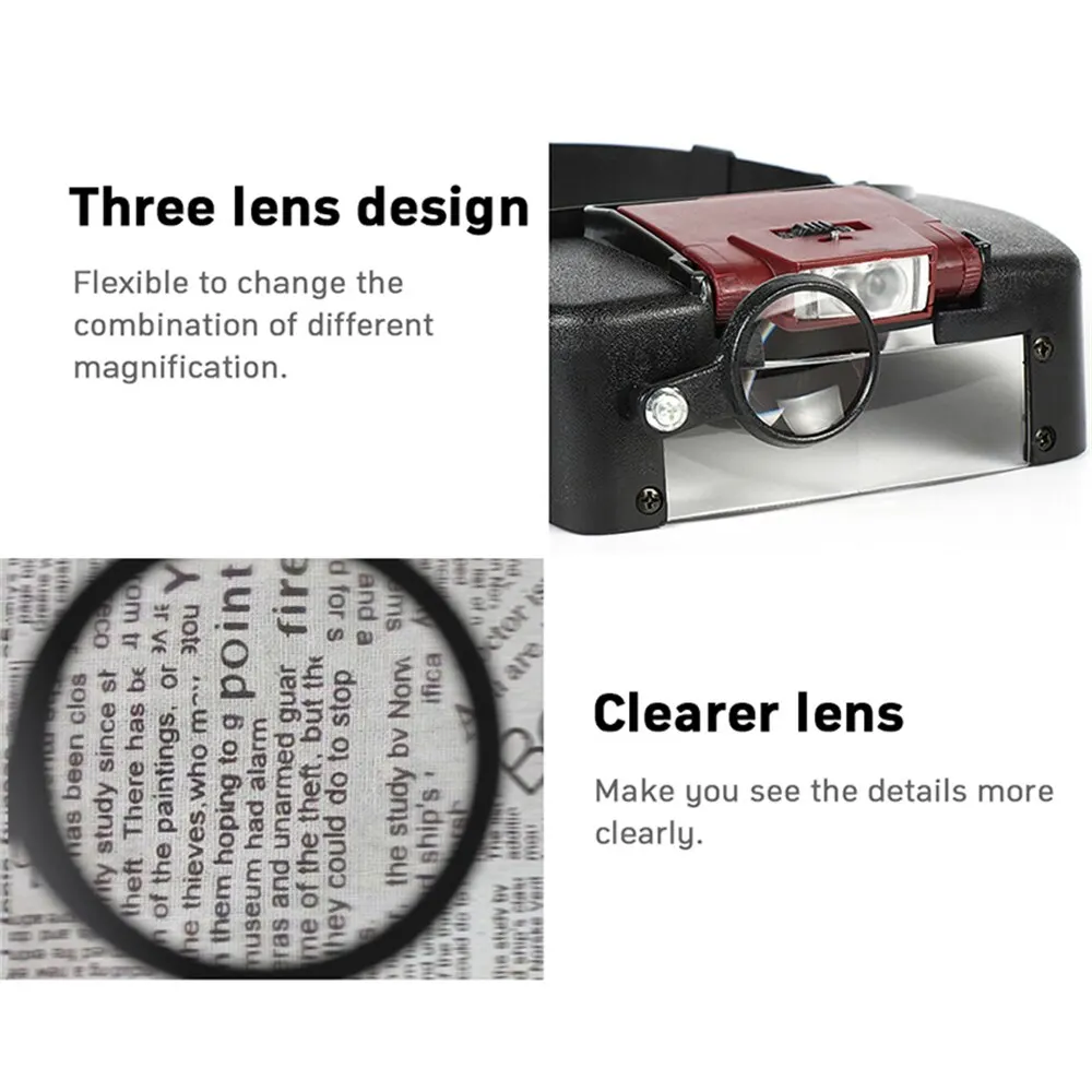 10-fache Vergrößerungs-Stirnbandbrille, LED-beleuchtete Lupe – Bild 5