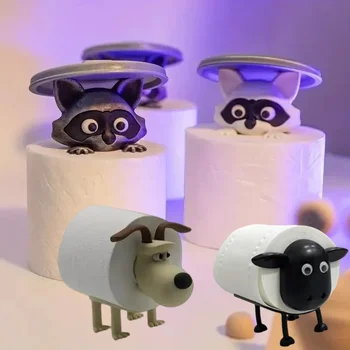 Niedlicher Waschbärhund, Schaf, Toilettenpapierhalter, verspielte Badezimmerdekoration mit Mülleimer