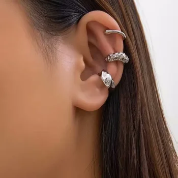 Modische geometrische Ohrstulpen-Ohrringe für Frauen, 3 Stück/Set, Metall, klobig, kein Piercing (3 Stück)