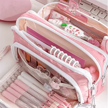 Niedliche mehrschichtige Federmäppchen-Tasche, große Kapazität, Stiftetui-Tasche, langlebige