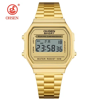 Digitale Uhren für Damen Luxus Gold Damen Sportuhr Reloj Mujer Edelstahl Elektronische Uhr Wecker Geschenke