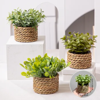 XIYA BLUME Grüne künstliche Pflanzen Eukalyptusgras gewebt kleine Topfpflanzen Gras Hügel 11 cm PE-Material