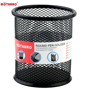 MOTARRO 1 Stück Bleistifthalter für Büro, Schreibtisch, Metallgeflecht, quadratisch, rund, für Stifte