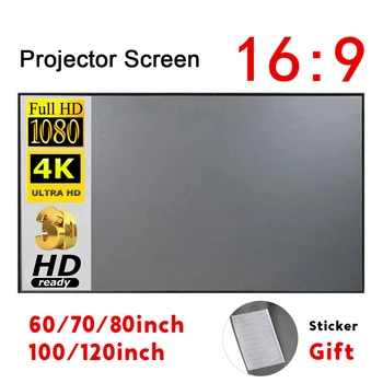Tragbare Projektor-Leinwand, einfacher Vorhang, Anti-Licht, 60/70/80/100/120 Zoll Projektionswände