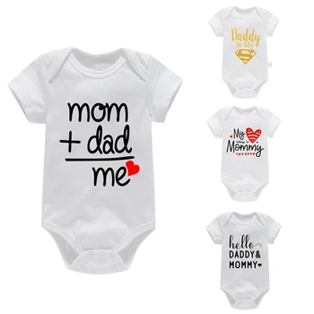 100% Baumwolle Baby Jungen Mädchen Stram pler Kurzarm lustige Brief druck Ich liebe Mama Papa Overall Säugling
