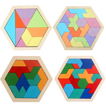 Montessori Holzspielzeug 3D Puzzle Tangram Mathe Spielzeug Baby Hand Greifbrett Form Match Puzzle