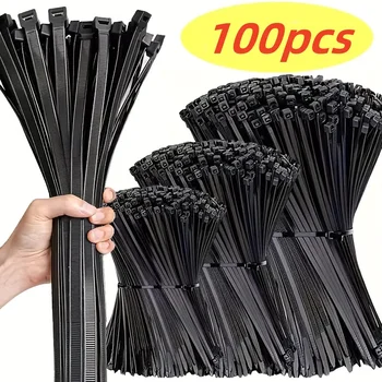 Selbstsichernde Kunststoffbefestigung, 100 Stück, Kabelbinder, Reißverschlussring, 4 x 200, schwarz, 5 x 300