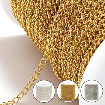 2 Meter lange Verlängerungskette aus Edelstahl, 2/3/4 mm, goldene Halskette, Armband, DIY-Körperkette, Zubehör