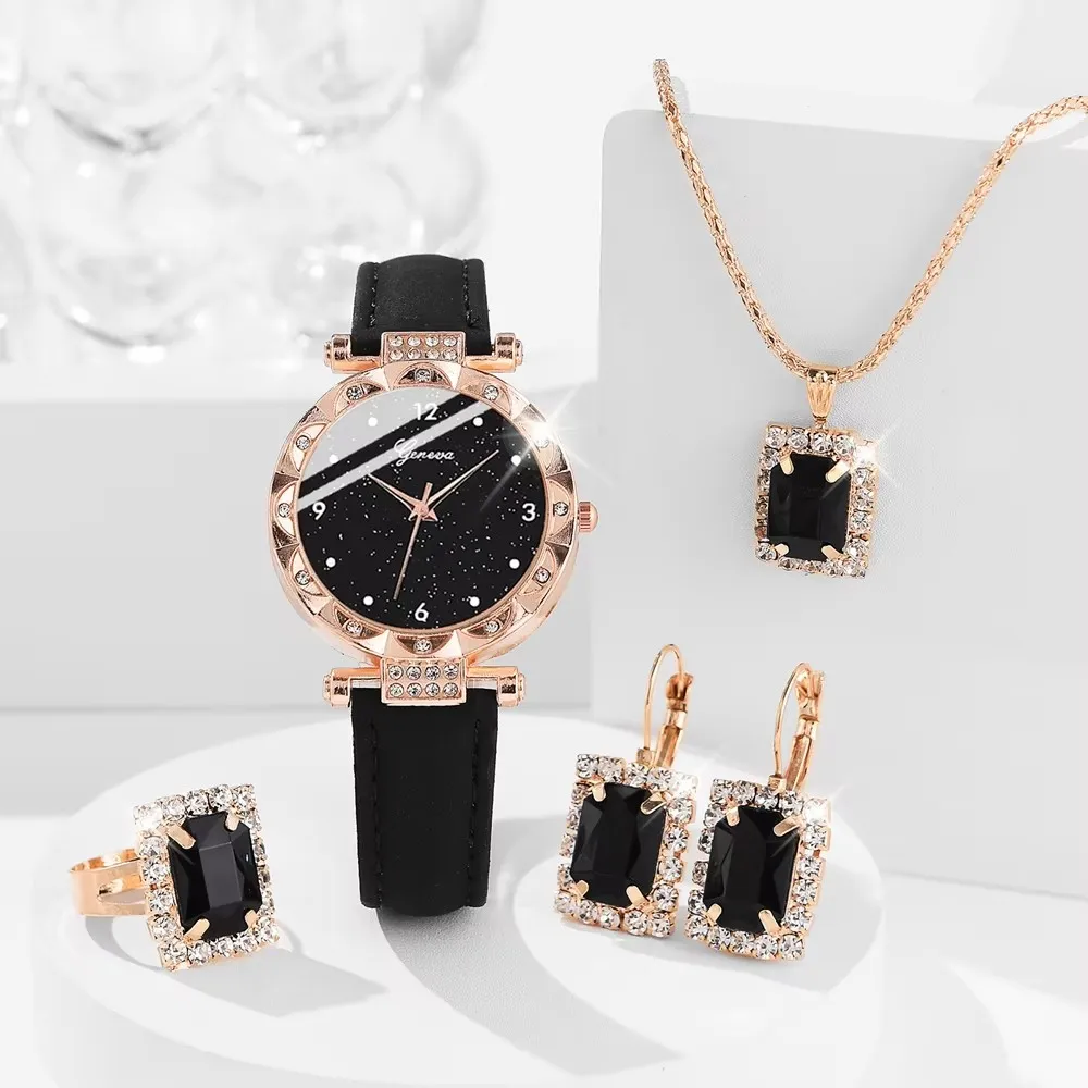 Damenuhren 5-teiliges Set Luxus Strass Damenmode Elegante – Bild 2
