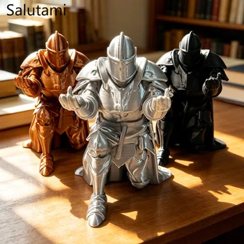 Stifthalter 3D-Gedruckter Mittelalterlicher Ritter Schwarz-Silber Krieger-Statue Schreibtisch-Organizer