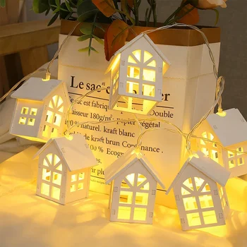 1,5/2/3 m LED Weihnachtsdekoration Holz Haus Lichterkette Weihnachtsmann Weihnachtsbäume Batterie USB