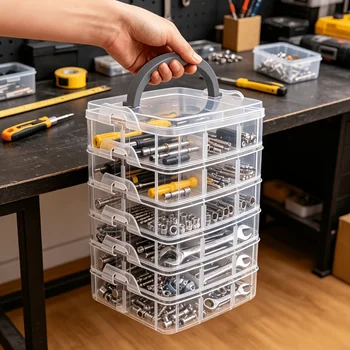 6-Schichten/Set Transparente Werkzeugaufbewahrungsbox Multifunktionale Aufbewahrungsbox für Haushaltsschrauben