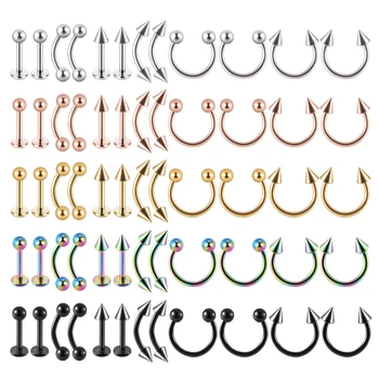 Chirurgenstahl Silber Farbe Vergoldet Schwarz Regenbogen Ohr Nase Augenbraue Labret Grundlegende (12 Stück)