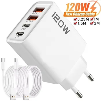 120 W 4 Port USB Typ C Ladegerät Schnellladedatenkabel USB Telefon Ladegerät Adapter für Samsung IPhone Xiaomi
