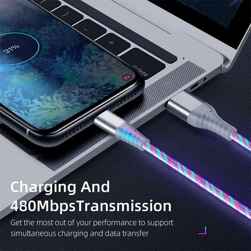 Leuchtendes LED USB-C Ladekabel 5 A, Schnellladen und Daten – Bild 6