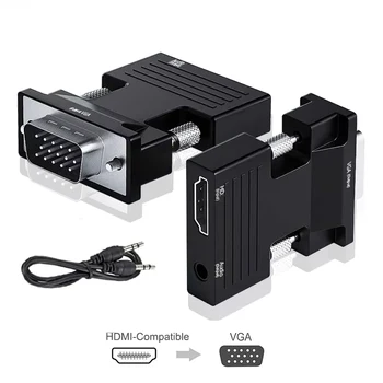 HDMI-Kompatibel Zu VGA Adapter Konverter TV Box 1080P PC Aux Jack 3,5 Video Audio Kabel Projektor Monitor