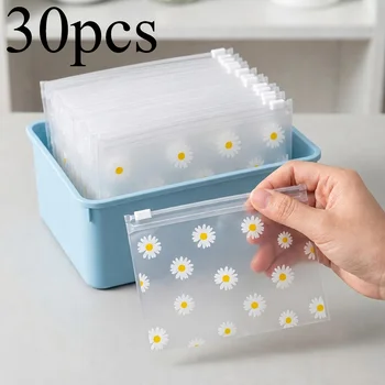 Gänseblümchen-Print Mattierte Reißverschlusstaschen Transparente Plastik-Aufbewahrungstasche (30 Stück)