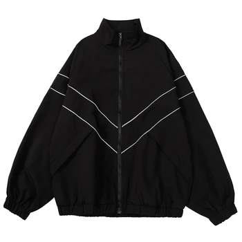 Reflektierende Gestreifte Jacke Windjacke Mantel 2024 Männer Hip Hop Streetwear Zipper Up Jacke Harajuku Dünne