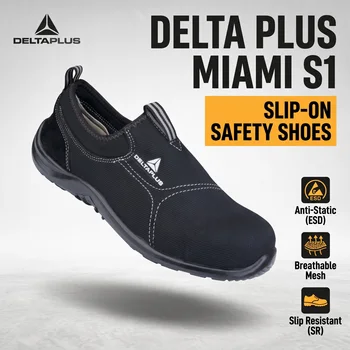 Delta Plus 301215 MIAMI S1 Schwarz Arbeitsschuhe Herren ESD Sicherheitsschuhe S1 Leichte Sommer Atmungsaktiv